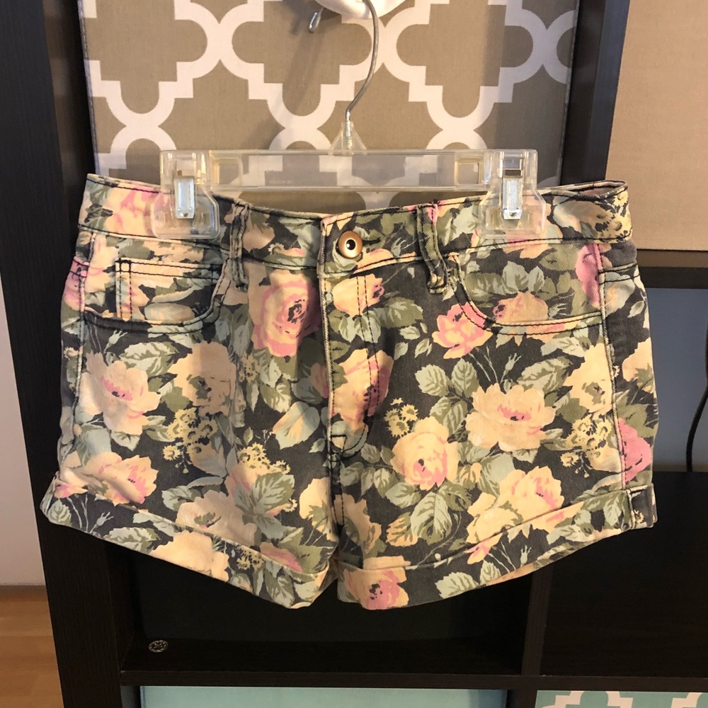 Floral denim shorts
